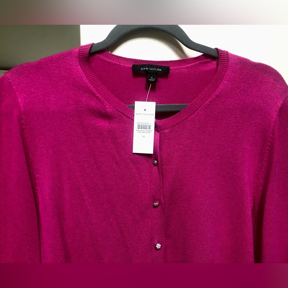 Ann Taylor Women's Bright Fuchsia Crewneck Button Cardigan